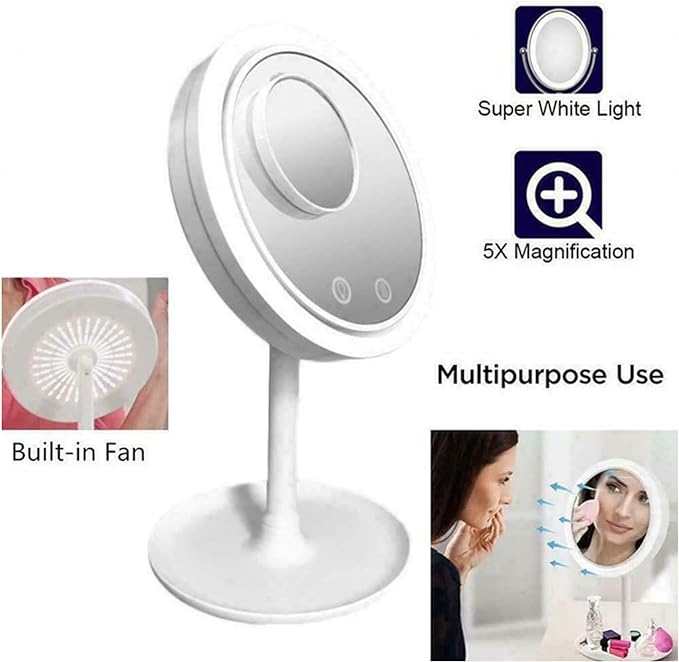 Espejo 360° Maquillaje LED y Ventilador